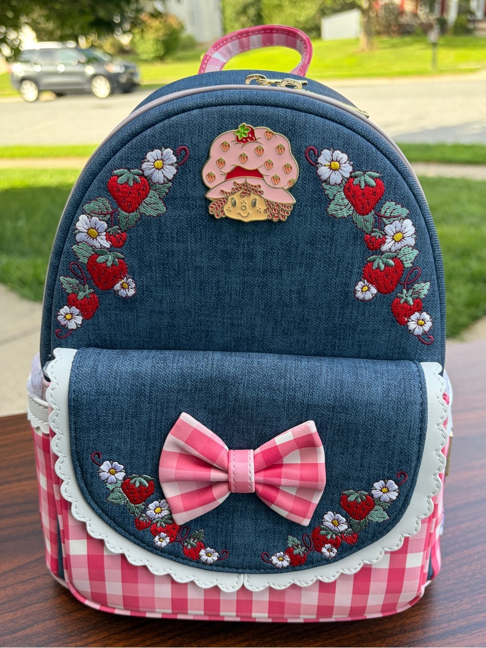 Loungefly Strawberry Shortcake Denim Gingham Mini Backpack New With Tags